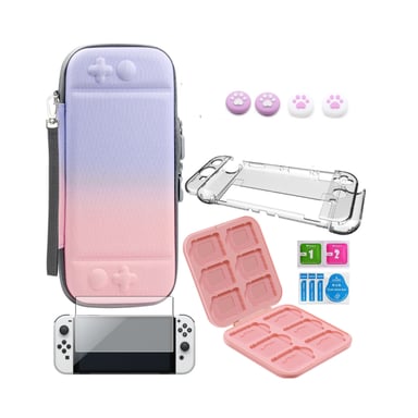 Funda con 8 accesorios para Nintendo Switch OLED, Rosa/Azul