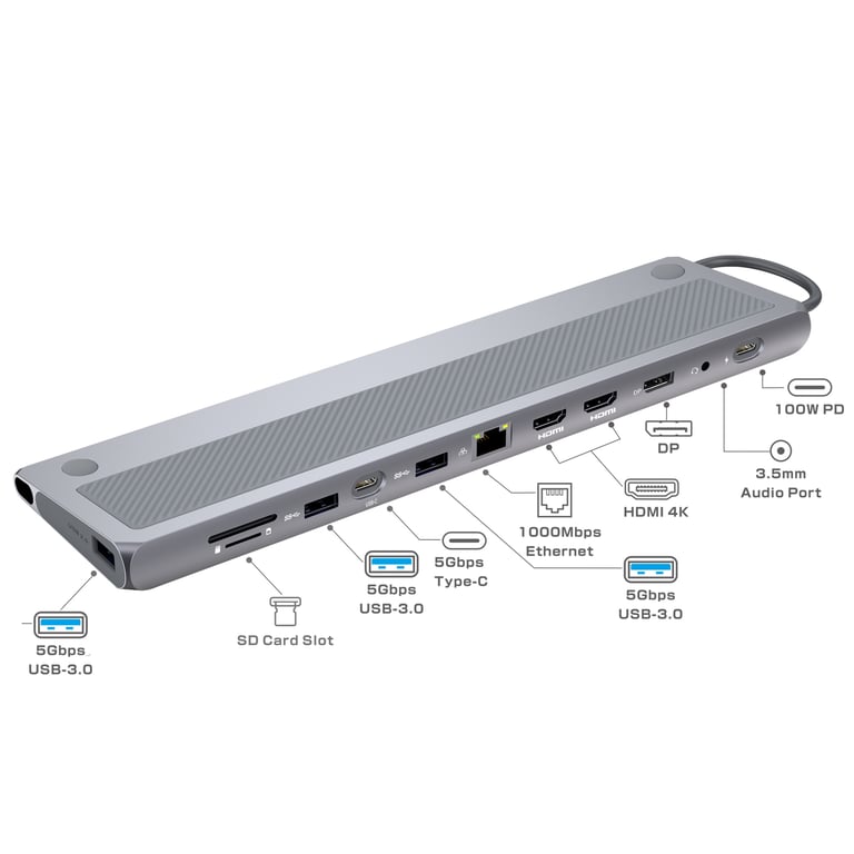 Ewent EW1150 station d'accueil Avec fil USB 3.2 Gen 1 3.1 Gen 1 Type C Aluminium Neuf - vue 2