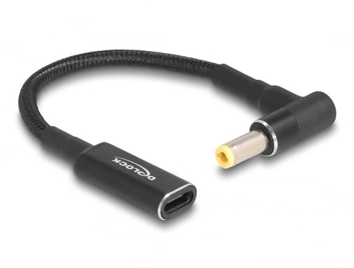 DeLOCK Cavo adattatore per cavo di ricarica per laptop da USB Tipo-C femmina a 5,5 x 2,5 mm maschio, angolato di 90° 15 cm