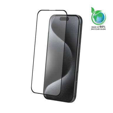 Protection dâ€™écran antibactérienne en verre trempé ultra-résistant à  bords incurvés (60% verre trempé recyclé) pour Apple iPhone 16 Pro, Noir