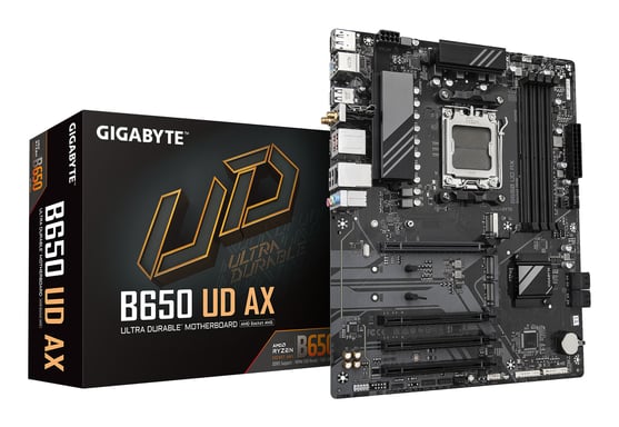 GIGABYTE B650 UD AX Placa Base - Compatible con CPUs AMD Ryzen Serie 9000, VRM de 6+2+2 fases, hasta 7600MHz DDR5 (OC), 1x PCIe 5.0 + 2x PCIe 4.0 M.2, LAN GbE, Wi-Fi 6, USB 3.2 Gen 2