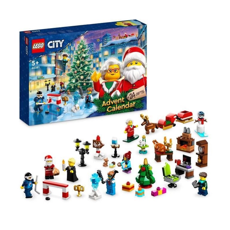 LEGO City 60381 Calendrier de l'Avent 2023, avec 24 Cadeaux dont Figurines  du Pere Noël et du Renne, Cadeau de Noël - Lego