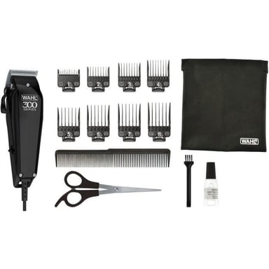 Tondeuse cheveux WAHL Home Pro 300 à fil, lames auto-affûtantes acier carbone, 8 guides 3 à 25 mm, noir