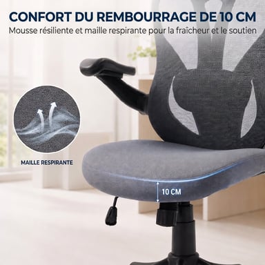 Roline Chaise de Bureau Ergonomique Grise Accoudoirs 3D Maille