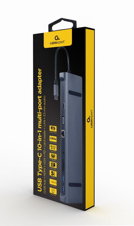 ADAPTADOR MULTIPUERTO USB TIPO C 10 EN 1 3 5 MM ESPACIAL