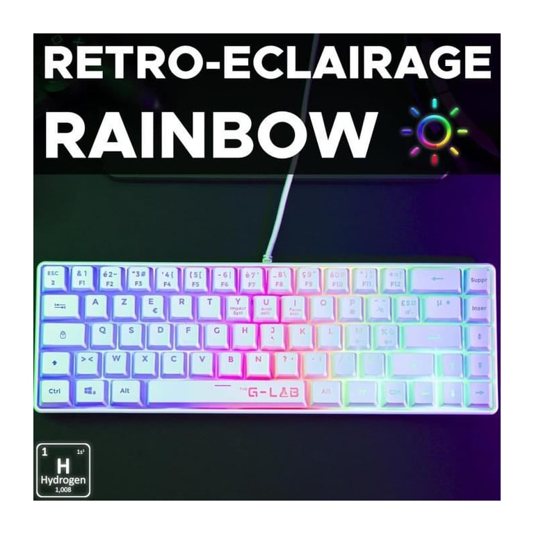 Clavier Gamer - KEYZ HYDROGEN - 60% Format Compact - Rétroéclairé - Filaire - Blanc - Neuf