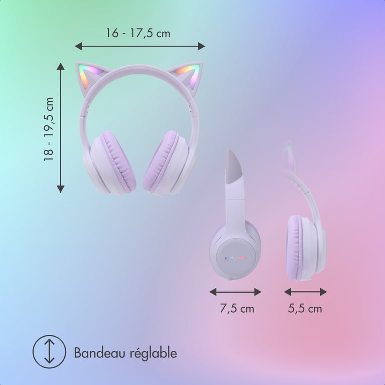 imoshion Casque sans fil pour enfants LED Cat Ear Limiteur de décibels Avec câble AUX Neuf - vue 5