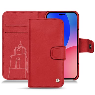 Funda de piel Apple iPhone 14 Pro Max - Solapa billetera - Rojo - Piel lisa de primera calidad