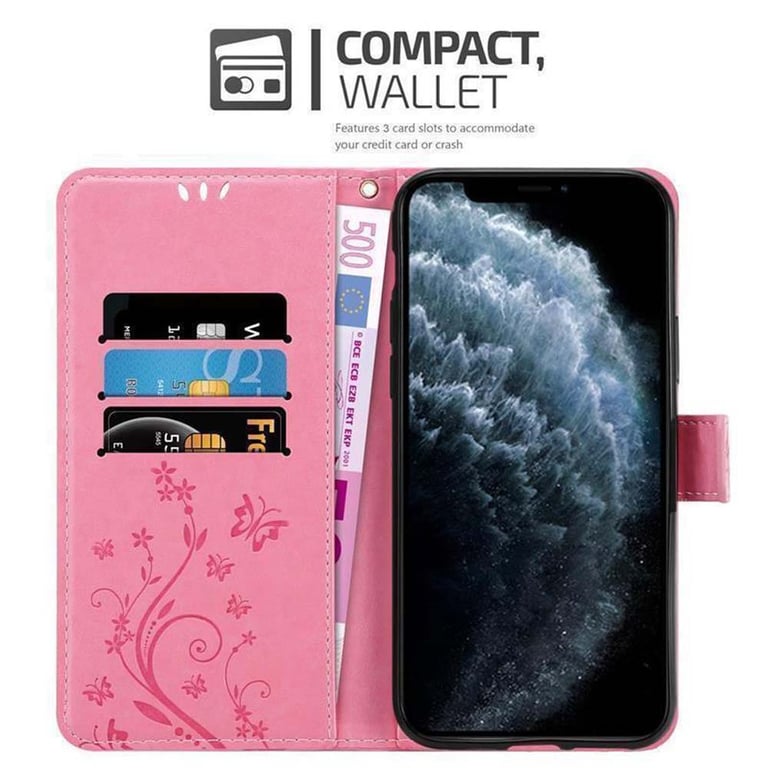 Coque pour Apple iPhone 11 en ROSE FLORAL Housse de protection Étui au design floral avec fermeture magnétique, fonction de support et emplacements pour cartes