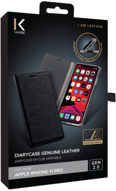 Diarycase 2.0 Guscio in vera pelle con supporto magnetico per Apple iPhone 11 Pro, nero notte