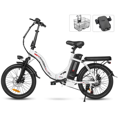 Bicicletta elettrica SAMEBIKE CY20 FT - motore 350W batteria 36V13AH autonomia 35KM freni a disco meccanici - Bianco