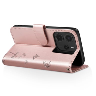 Zanaé Funda tipo cartera para Redmi Note 14 4G Premium Diseño Flores Mariposa Rosa dorado