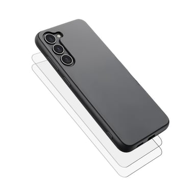 EVETANE Funda Galaxy S23 Plus silicona líquida Negra + 2 Cristales templados Protección de pantalla Antichocs