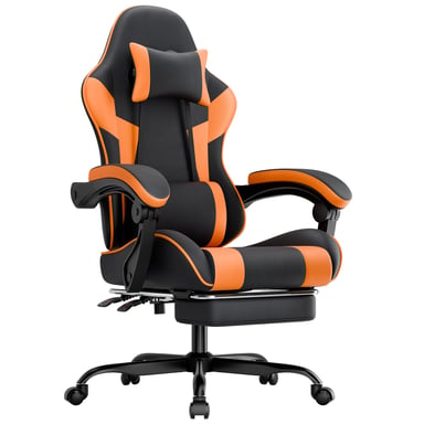 Chaise Gamer Ergonomique Roline Support Lombaire Cuir PU 200kg Noir Orange