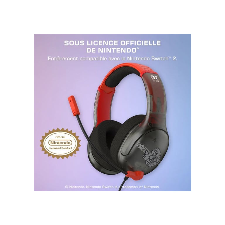Casque gaming filaire Turtle Beach Airlite Fit Mario Star Nintendo Switch 2 Noir - micro anti-bruit à bascule - écouteurs 40 mm supra-auriculaires - Neuf