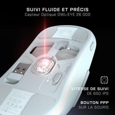 Turtle Beach Burst II Air - Souris gaming sans fil 2,4 GHz : ultralégère avec 47 g, touches optiques, symétrique, capteur optique 26 000 PPP, Bluetooth, autonomie 120h, câble USB-C - Blanc