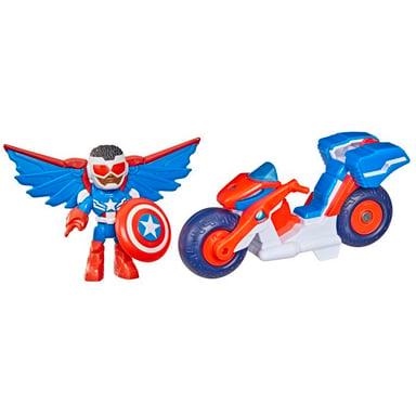 Figurina Captain America: Sam Wilson di 7,5 cm e veicolo Super Moto, Giocattoli di Supereroi, a partire da 3 anni, Iron Man e I Suoi Amici Extra