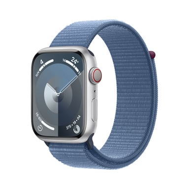 Watch Series 9 GPS + Cellulaire, boitier en aluminium de 45 mm avec boucle sport, Bleu