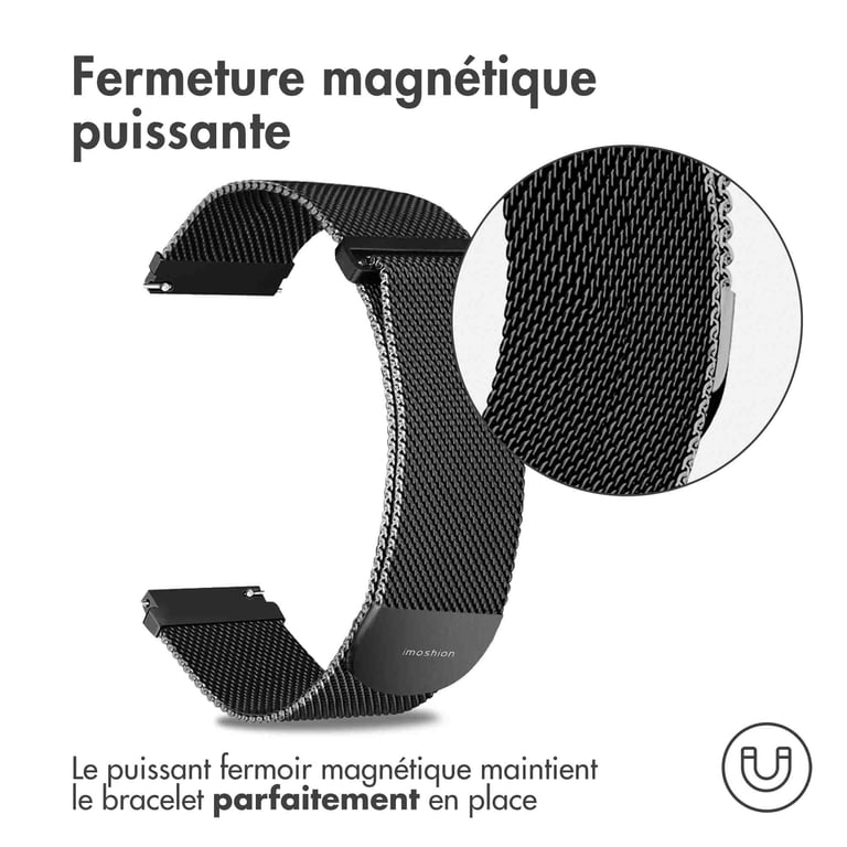 imoshion Bracelet magnétique milanais - Connexion universelle 20 mm - Taille S - Noir - Neuf