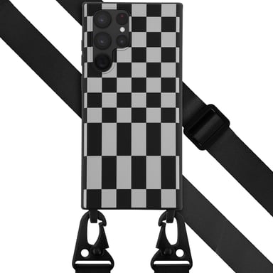 Selencia ?Coque design en silicone avec cordon amovible pour Samsung Galaxy S22 Ultra - Irregular Check Black