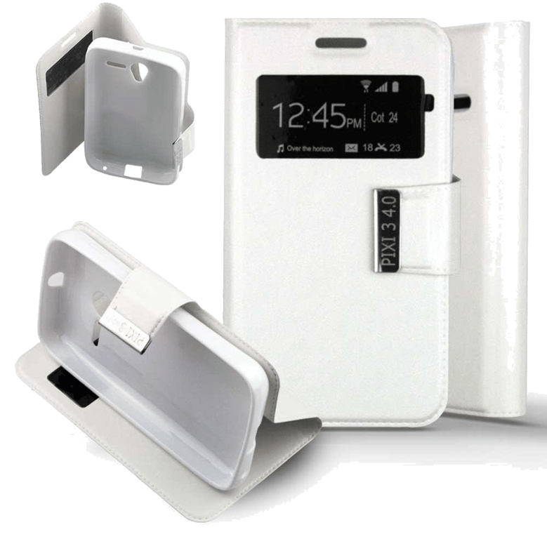 Etui Folio compatible Blanc Alcatel One Touch Pixi 3 4.0