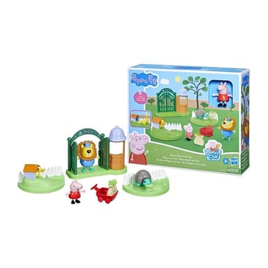 Peppa Pig, Peppa va allo zoo in scatola, 2 figure da 7,5 cm e 6 accessori a tema, giocattolo prescolare per bambini, da