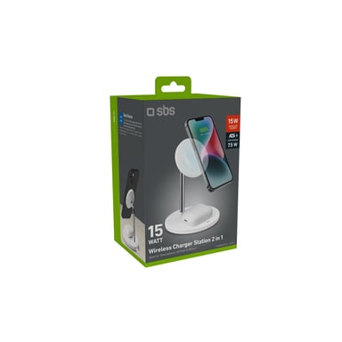 SBS TEWIRMAG2IN1 cargador de dispositivo móvil Auriculares, Teléfono móvil Blanco USB Cargador inalámbrico Carga rápida Interior