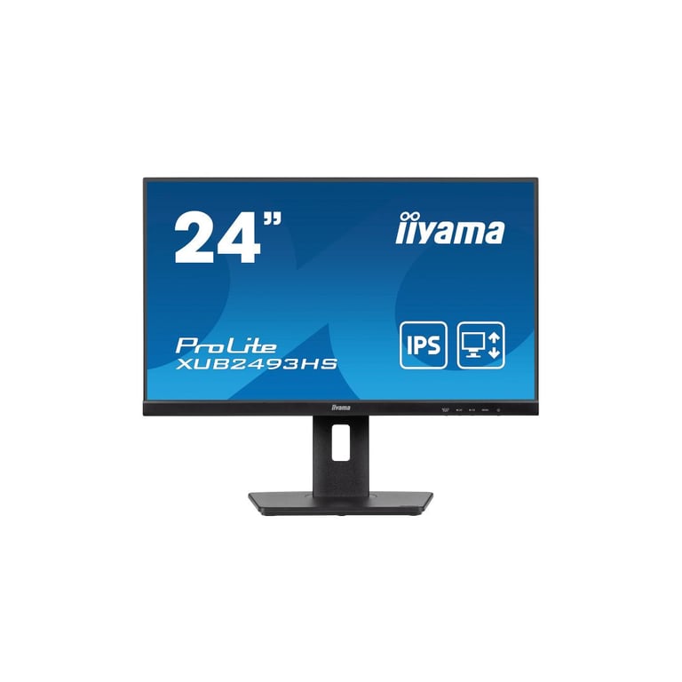 Ecran IIYAMA 23,8'' Noir dalle IPS Ultra mince 16:9 1920x1080 0.5ms 100Hz 250 cd/m2 HDMI DP HPs 15cm pied réglable en hauteur + Pivot TCO XUB2493HS-B6 - Neuf