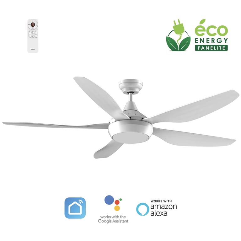 Fanelite Ventilateur de plafond 137 cm ABACO Moteur DC LED dimmable 3 couleurs Wifi & Contrôles vocaux Neuf