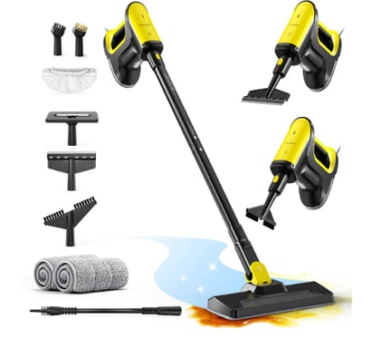 Scopa a vapore 2 in 1-Pulitore a vapore portatile-1500 W-120 °C-Riscaldamento in 25 s-Serbatoio da 250 ml-Cavo da 5 m