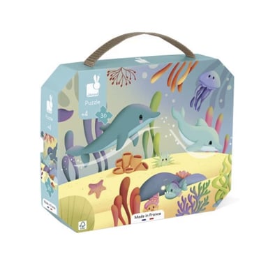 Puzzle panorámico de animales marinos - Janod, 36 piezas para niños