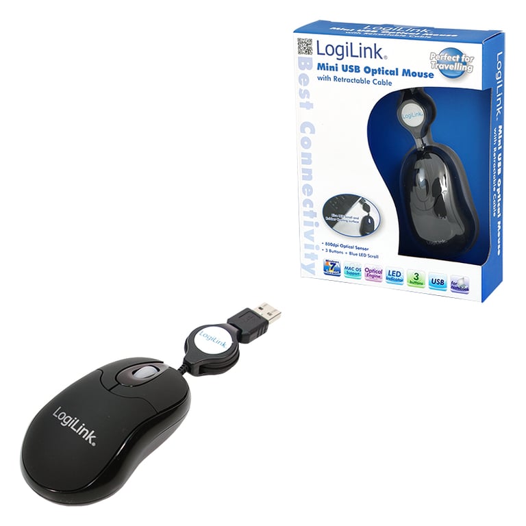LogiLink ID0016 souris Bureau Ambidextre USB Type-A Optique 800 DPI - Neuf