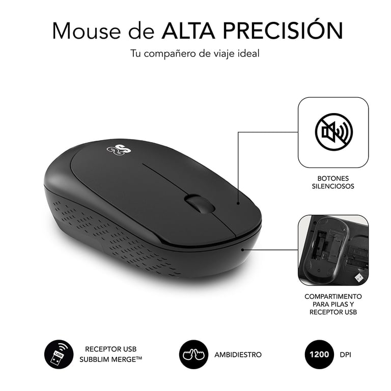 SUBBLIM SUBKBC-CSSW10 clavier Souris incluse Universel RF sans fil QWERTY Espagnole Noir - Neuf