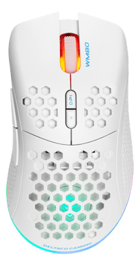 DELTACO GAMING - WHITE LINE WM80 - Ratón óptico inalámbrico para juegos 4800 DPI, 1000 Hz, ultraligero, RGB, 7 botones