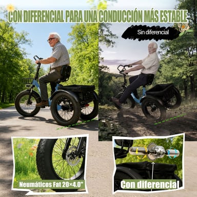 Triciclo eléctrico ESKUTE T302 Pro, 250 W, 48 V 20,8 Ah, con bolsa para teléfono, espejos retrovisores y candado de combinación - Violeta