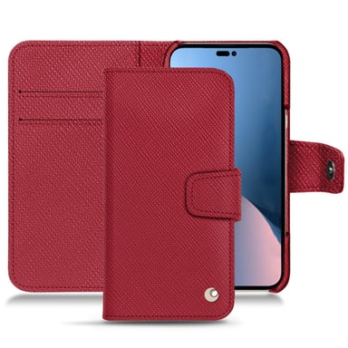 Housse cuir Apple iPhone 14 Plus - Rabat horizontal portefeuille - Rouge passion ( Pantone #a6192e ) - NOREVE