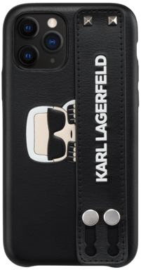 Funda Karl Lagerfeld con tachuelas, correa de mano integrada y soporte para Apple iPhone 11 Pro, Negro