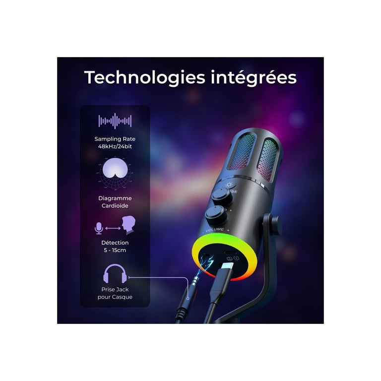 Microphone USB The G-Lab K-Mic Neon – Directivité Cardioïde, RGB - vue 7
