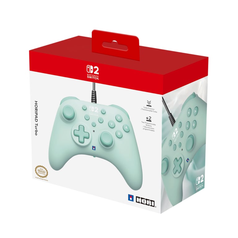 Hori Manette filaire HORIPAD Turbo (Cozy Green) pour Nintendo Switch 2 – Sous licence officielle Nintendo - Neuf