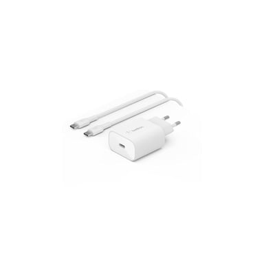 Cargador de red Belkin BoostCharge de 25 W con PPS (USB-C Power Delivery, carga rápida para iPhone, Samsung, Galaxy Tab, iPad, etc., cable USB-C a USB-C incluido).