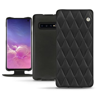 Housse cuir Samsung Galaxy S10 -  - Noir - Cuir lisse couture