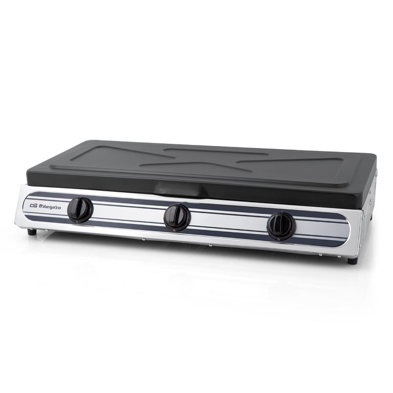 Orbegozo FO 3510 Réchaud à Gaz Inox Compact et Sûr 3 Brûleurs Allumage Piézoélectrique Neuf