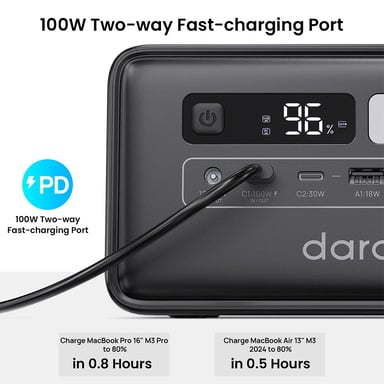 Central eléctrica portátil DaranEner Q200, batería LiFePO4 de 192?Wh, USB?C bidireccional 100?W, doble USB?A 18?W, salida CC 60?W, entrada 100?W, entrada solar 60?W, luz LED, para camping y uso al aire libre
