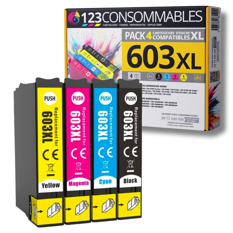 123CONSOMMABLES 603XL Pack 4 cartouches compatibles EPSON 603 Neuf