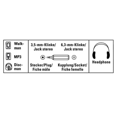 Hama Audio Adapter 3,5 mm Male Plug Stereo - 6,3 mm Female Jack Stereo 3.5 mm M 6.3 mm F Noir
