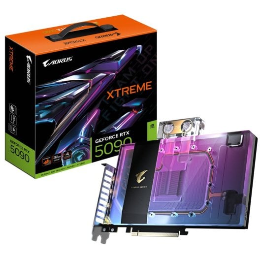 GIGABYTE AORUS GeForce RTX 5090 XTREME WATERFORCE WB 32G Carte Graphique GDDR7 512 bits PCI E 5.0 2655 MHz Fréquence du Cœur 3 x DP 2. 1 x HDMI 2.1b NVIDIA DLSS 4 GV N5090AORUSX WB 32GD Neuf