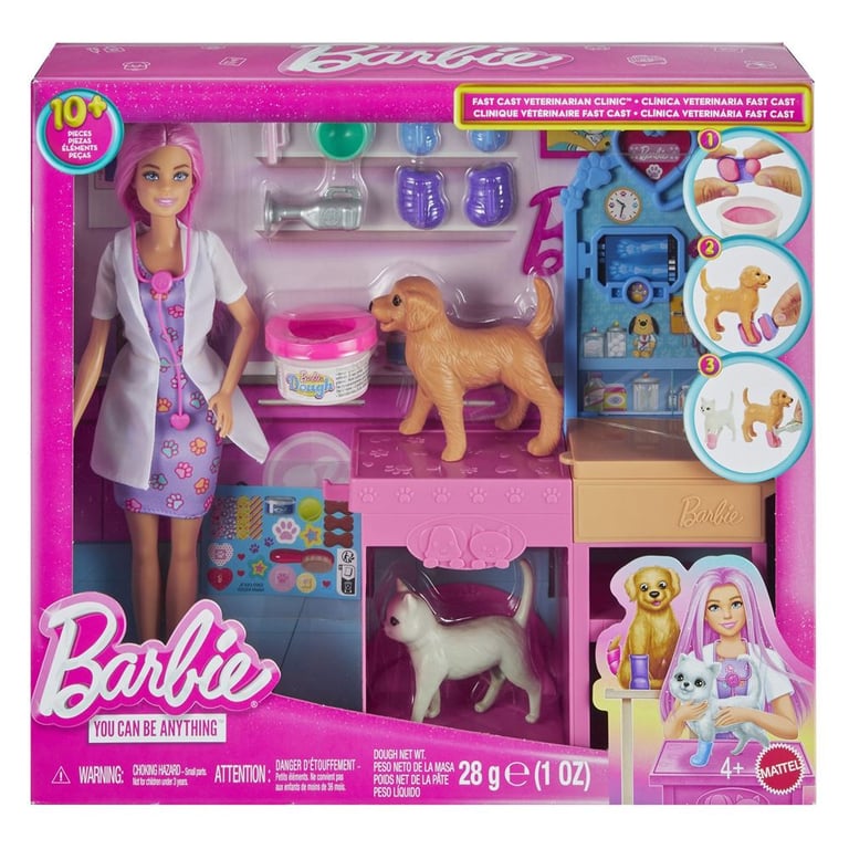 Barbie Coffret La Clinique vétérinaire de Barbie avec poupée aux cheveux roses mobilier de cabinet vétérinaire et plus de 10 accessoires JFX93 - vue 10
