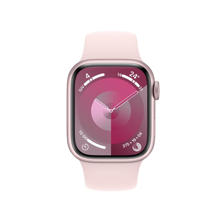 Watch Series 9 GPS + Cellulaire, boitier en aluminium de 41 mm avec boucle en caoutchouc, Rose