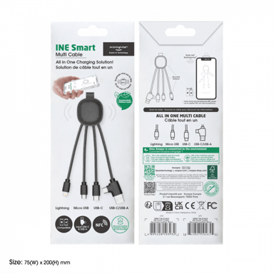 Câble de charge multi-connecteurs Xoopar Iné Smart cuir recyclé-fonction NFC Noir