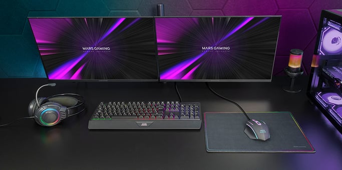 Mars Gaming MCP124PRO, Combo Gaming 4en1, Teclado RGB H-Mech con Reposamuñecas, Ratón RGB 3200DPI y Switches HUANO, Auriculares FRGB, Alfombrilla Nano